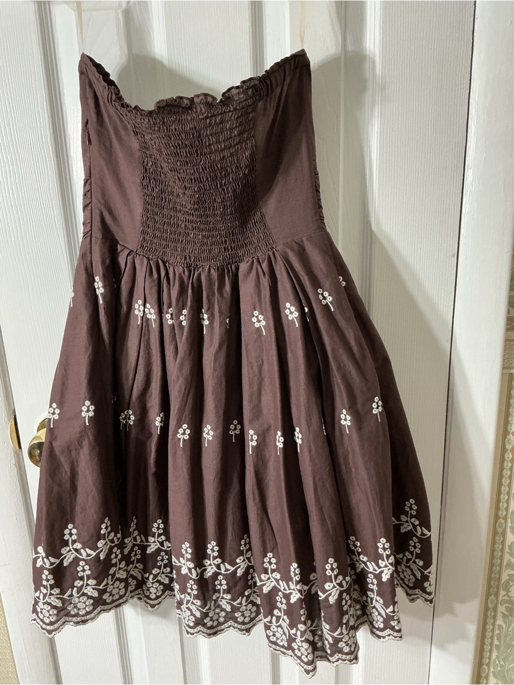 Anthropologie Tiny Xocalatl Brown Embroidered Strapless Dress Size S EUC
